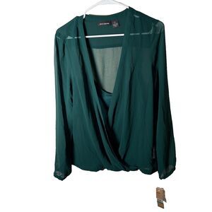 DKNY Jeans Blouse Women's Large Lined Wrap Sheer Long Sleeve Casual Top